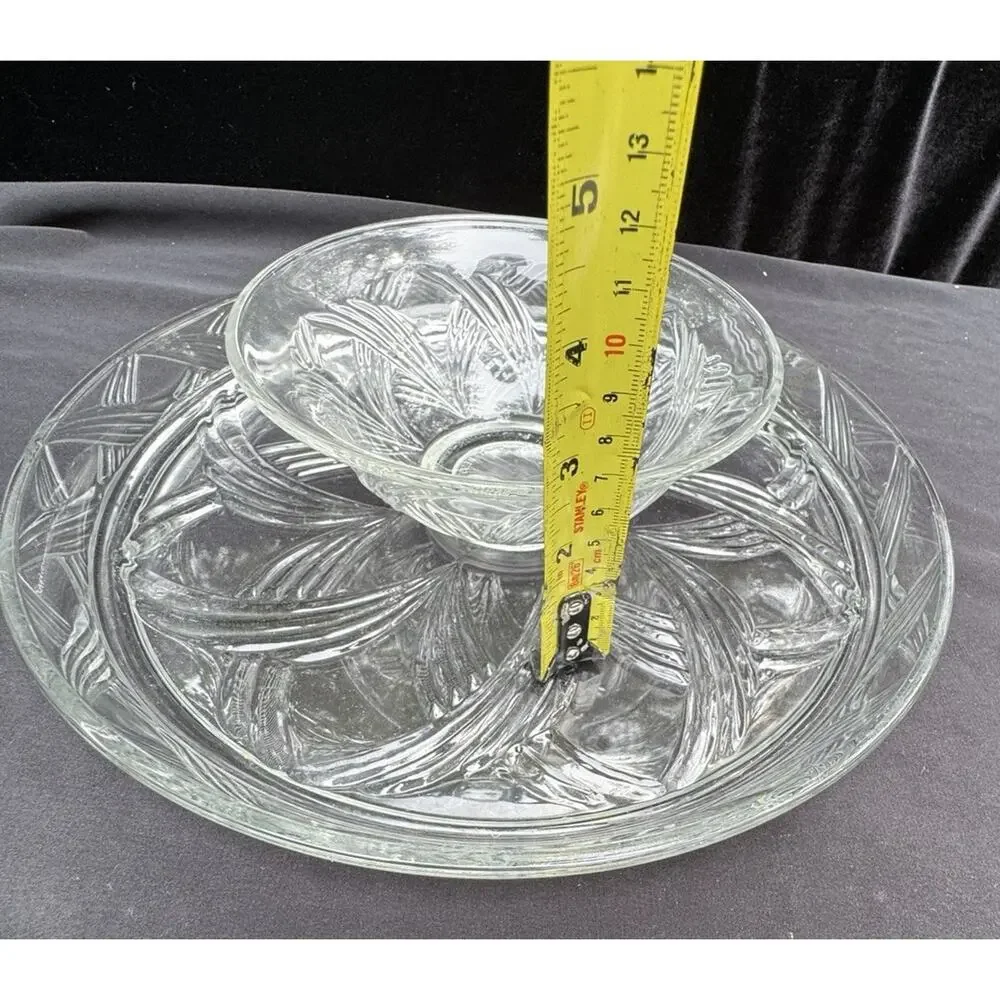 Vintage Anchor Hocking Glass Chip Dip Set Or Flip Cake Stand Swirl Pattern 5/31